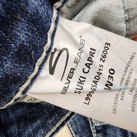 Silver Suki Jean Capris Factory Fade  5 Pocket 25.5" Inseam Blue Size 30W - Picture 5 of 16